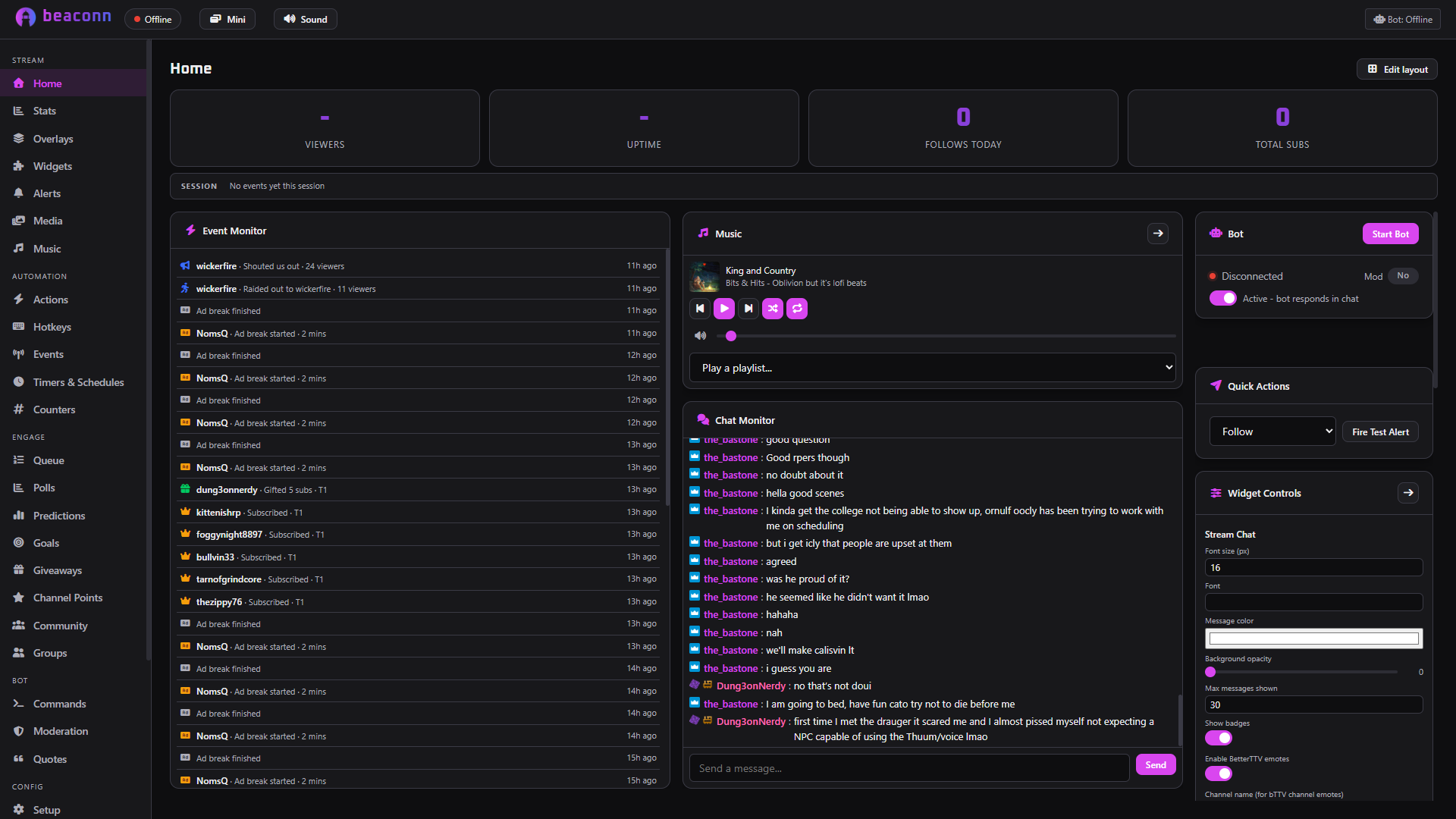 The Beaconn dashboard home page